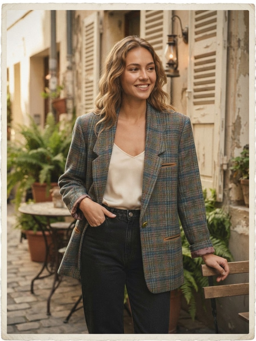 vintage multi-color plaid tweed blazer relaxed oversized silhouette Blazer 2/M